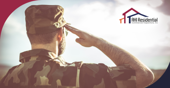 AHI Residential & Commercial Inspections (1) (1) Military service member in uniform saluting, symbolizing honor, respect, and service dedication