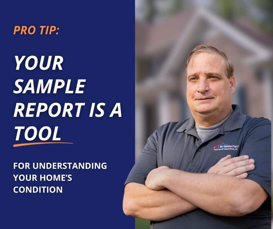 How & Why to Schedule a Home Inspection in Charlotte 4 A "Pro Tip" graphic featuring a professional home inspector with the text "Your sample report is a tool for understanding your home's condition."