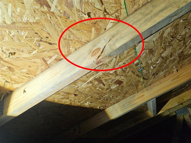 Cracked truss member in the front attic of Home D