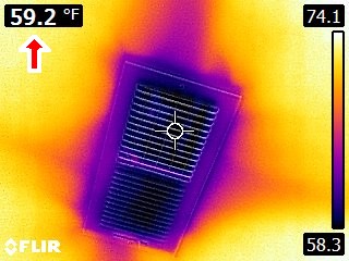 Thermal image of a supply vent in Home A showing the air temperature