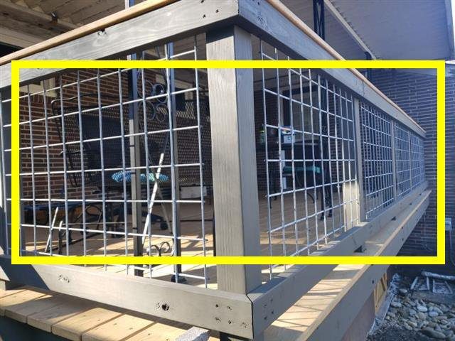 Home E: a porch guard rail that a child could climb