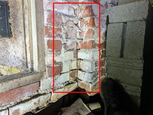 Home I: water staining and damage at the crawl space foundation