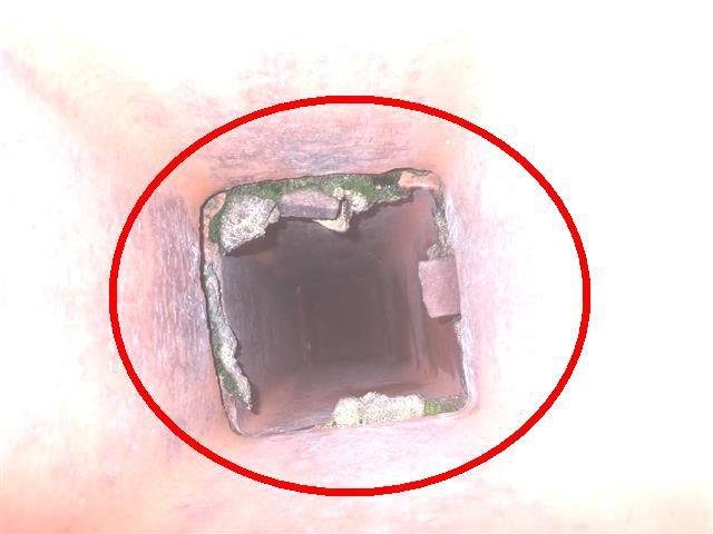 Home E: the clay flue liner is missing or deteriorated