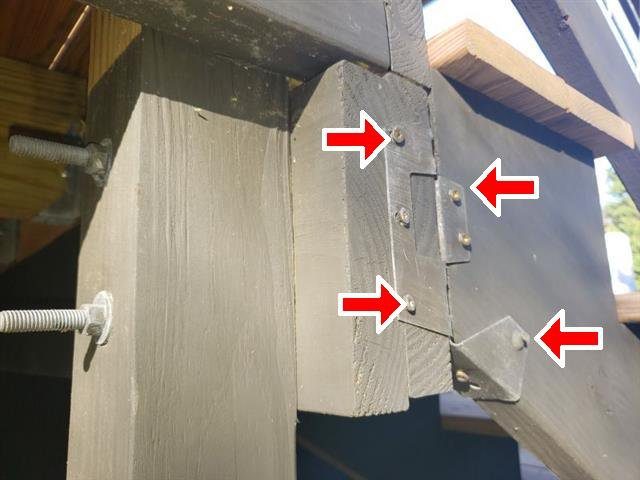 Home E: joist hardware installed with deck screws that aren't rated for it