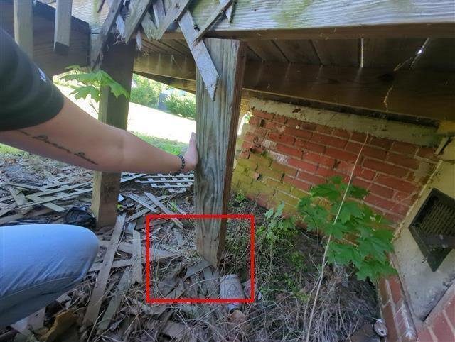 Home I: a rotted, poorly supported porch column