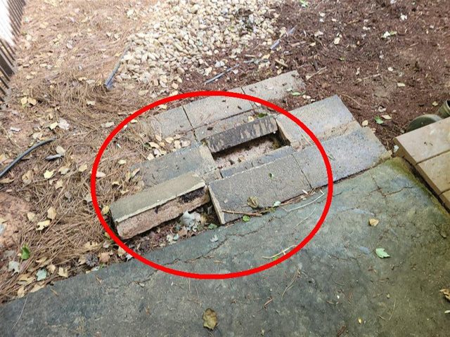 Home A: damaged block steps with loose blocks