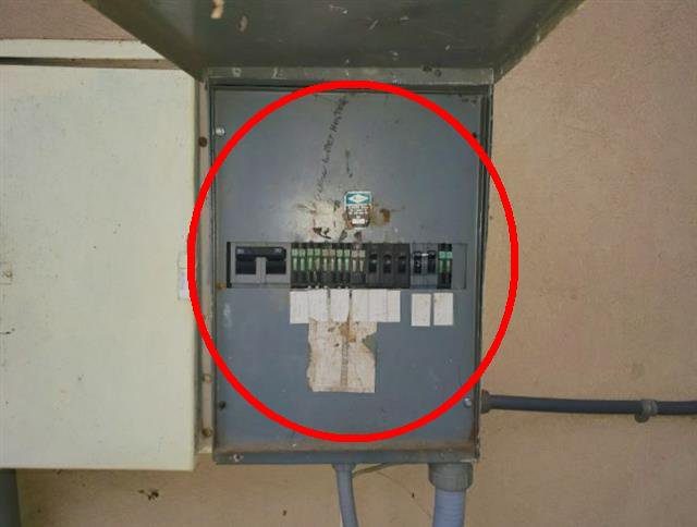 Home F: a Zinsco panel, a brand with known reliability and safety problems
